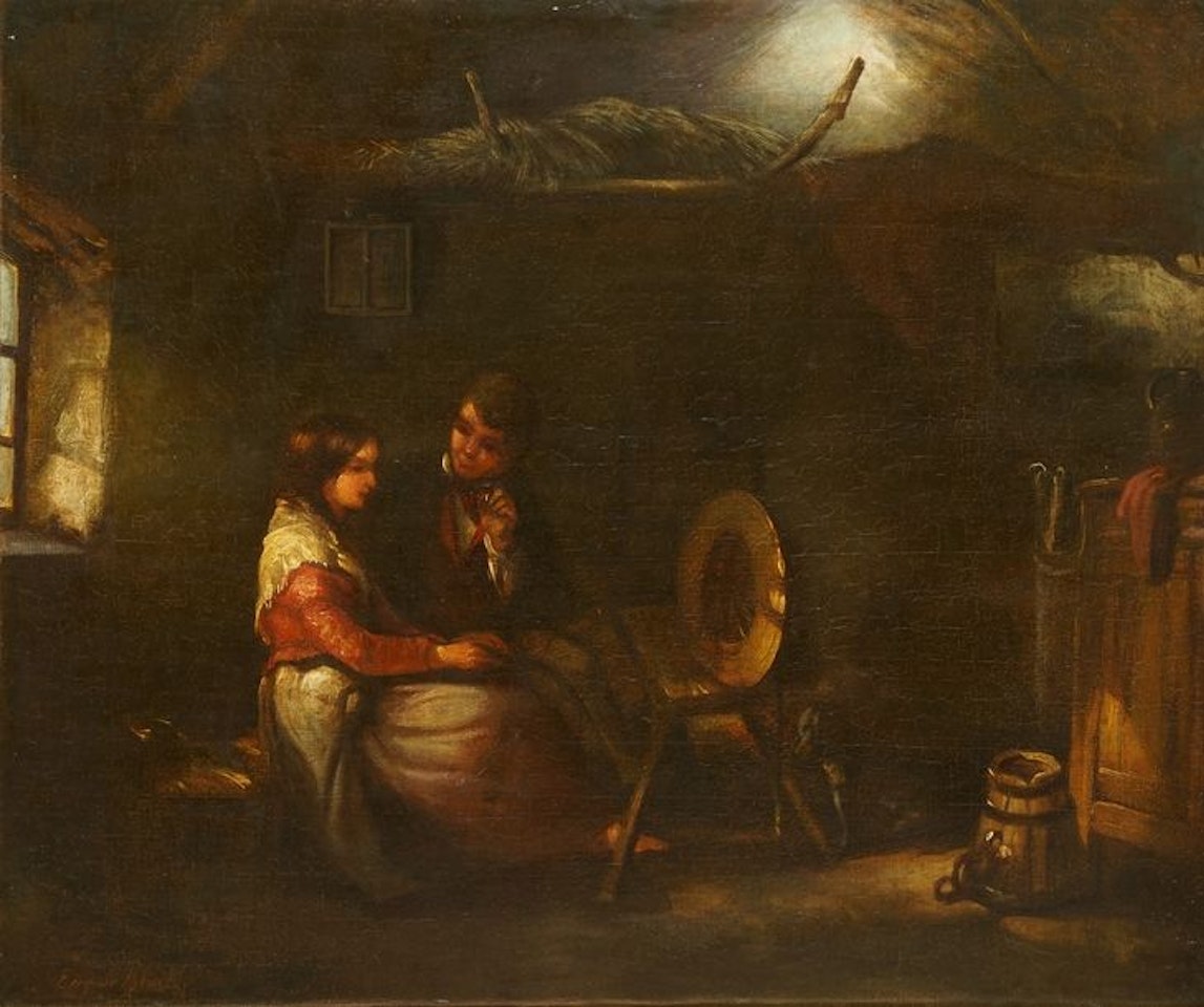 Couple in a cottage by French School