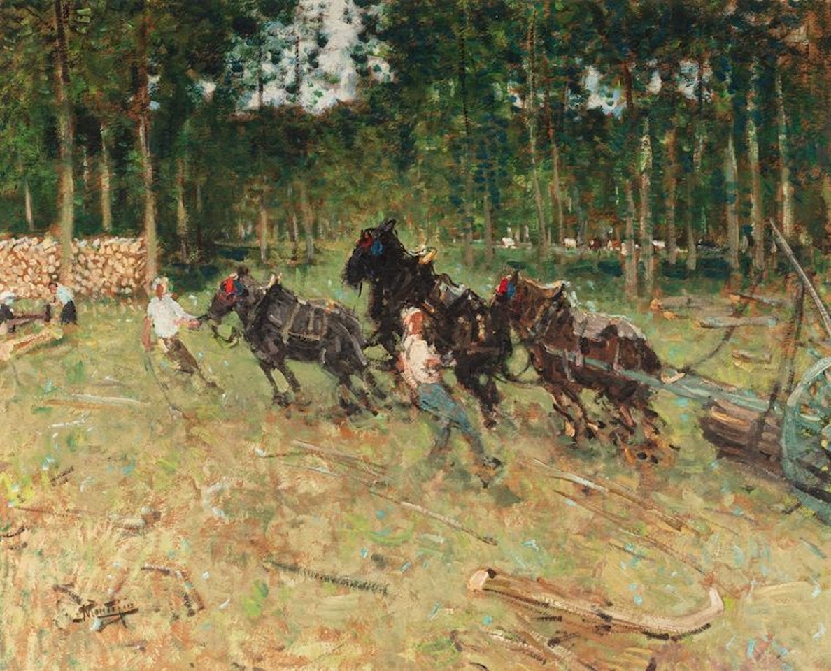 Hitch at the edge of a wood by Pierre Eugène Montezin