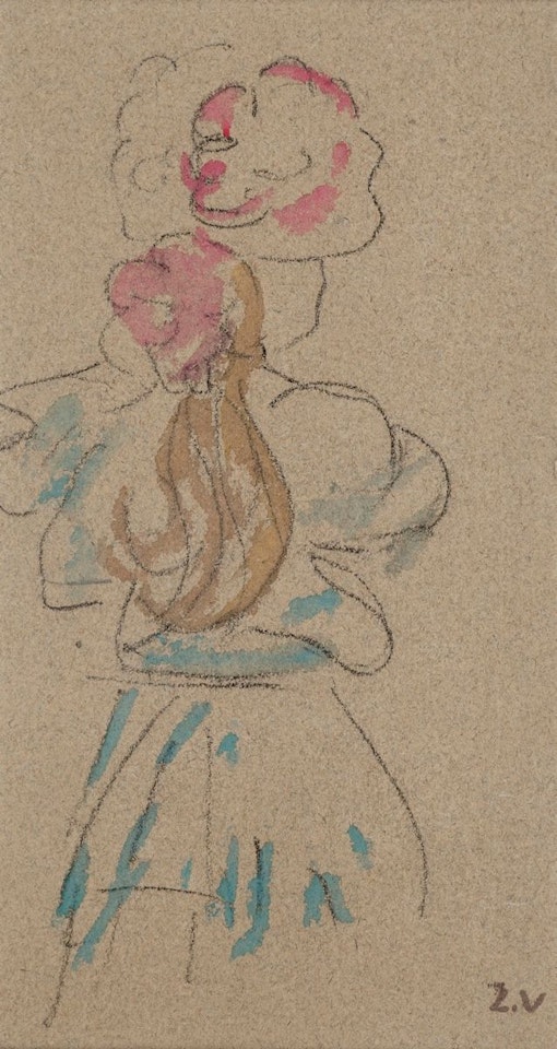 Woman in blue dress and pink hat by Louis Valtat