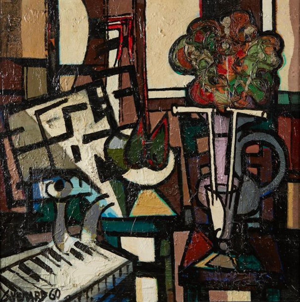 Interior with piano and bouquet by Claude Venard