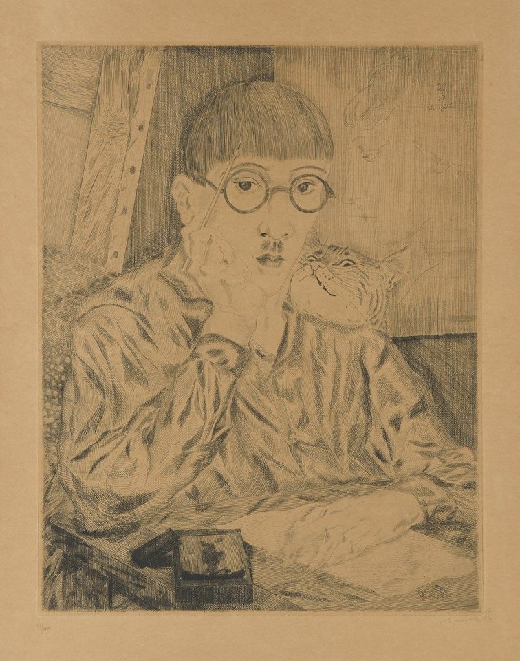 Self-portrait in the studio by Leonard Tsuguharu Foujita