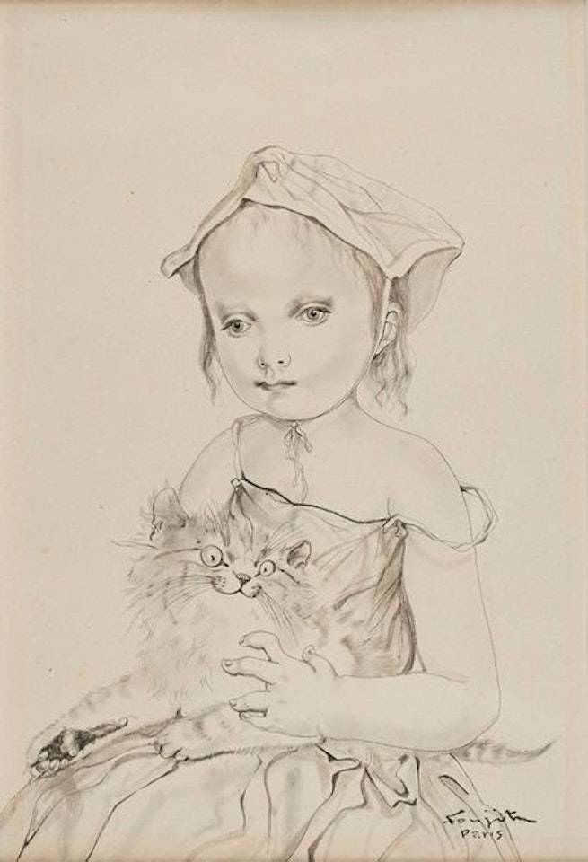 Little girl with cat, Paris by Leonard Tsuguharu Foujita