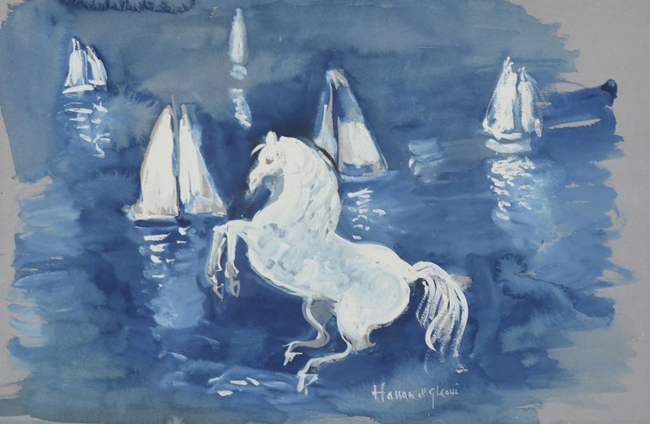 White horse in front of the sea by Hassan El Glaoui