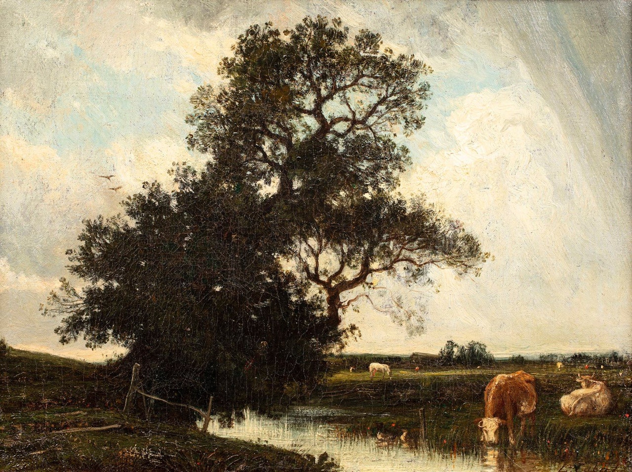 Cows in a meadow by French School