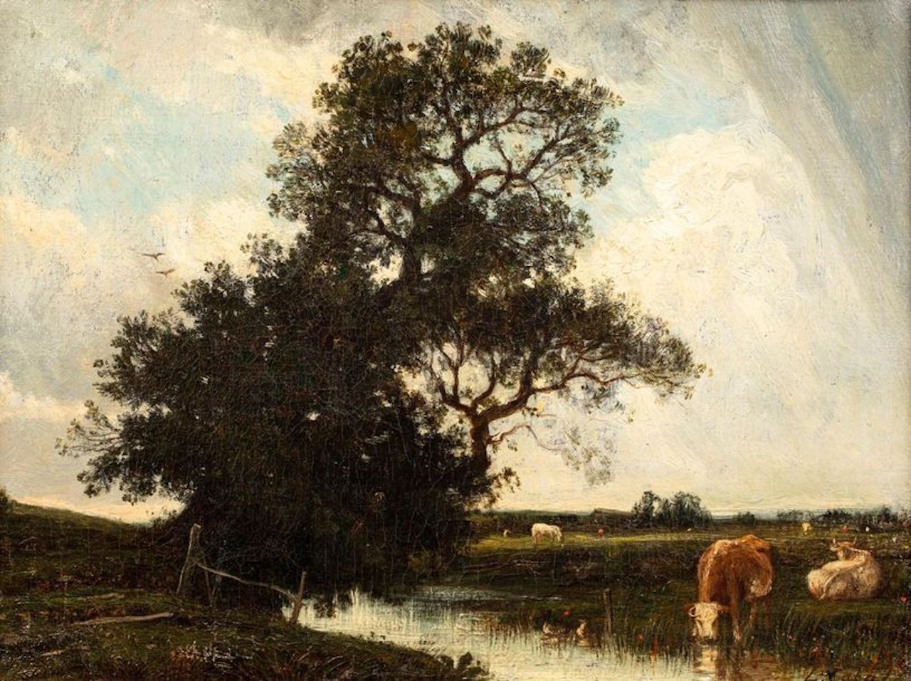 Cows in a meadow by French School