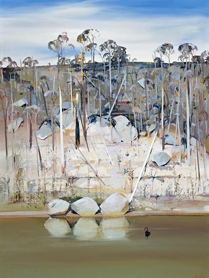 BLACK SWAN AND REFLECTED ROCKS, SHOALHAVEN by Arthur Merric Bloomfield Boyd