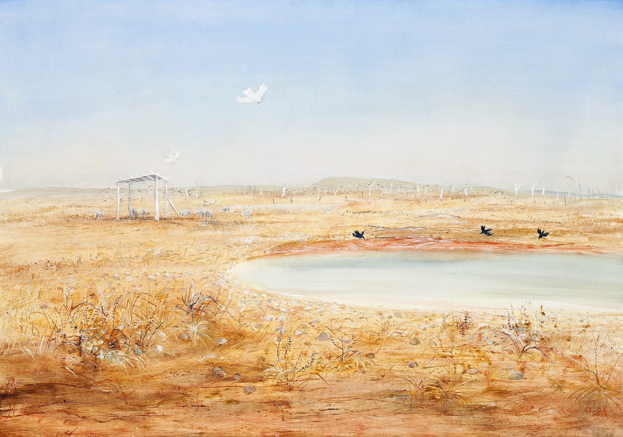 WIMMERA LANDSCAPE WITH COCKATOOS by Arthur Merric Bloomfield Boyd