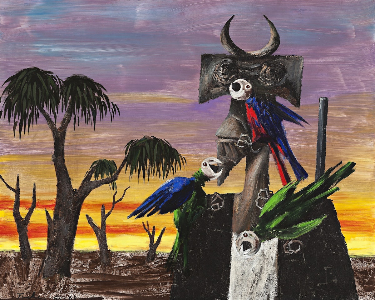 INTRUDER AND PARROTS by Albert Tucker