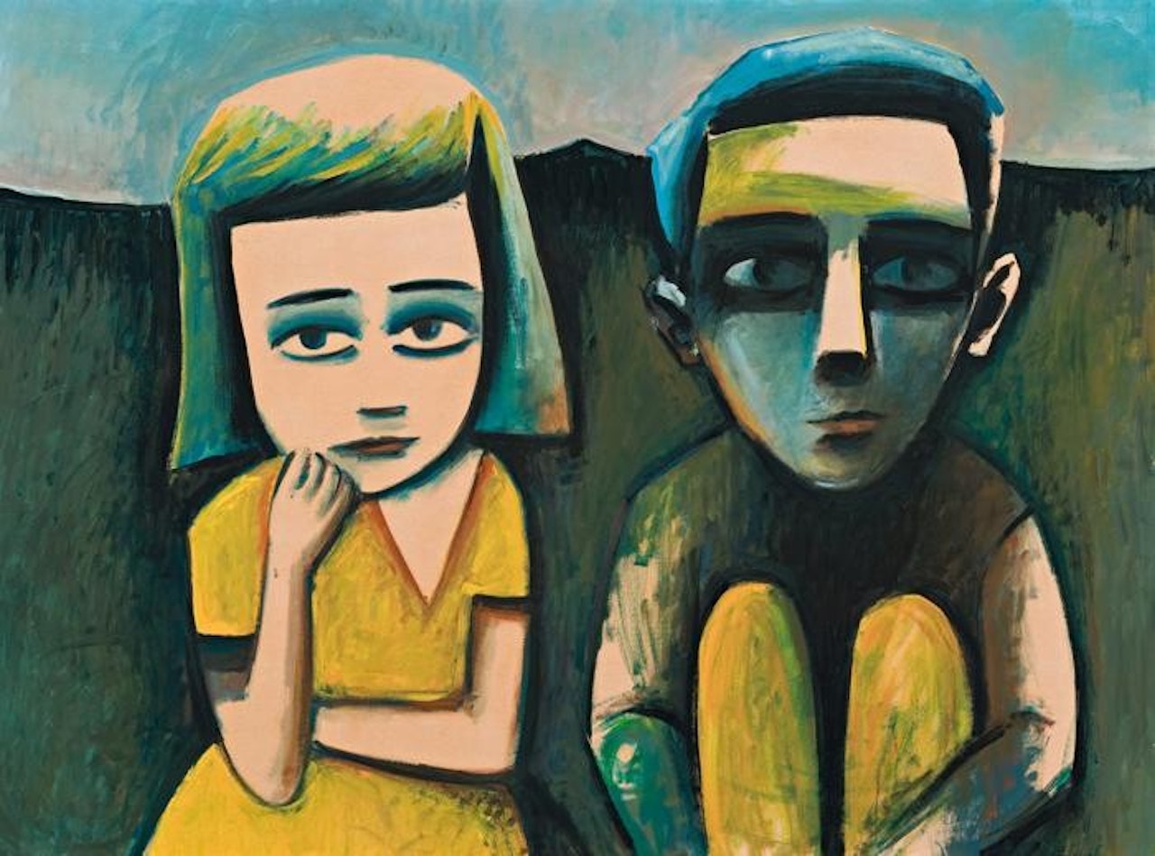 SEATED CHILDREN IN LANDSCAPE by Charles Blackman