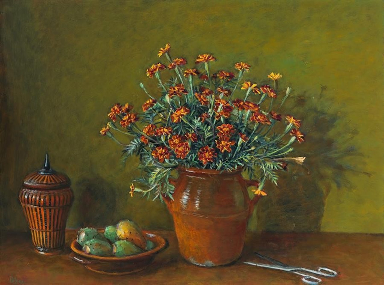 MARIGOLDS AND PRICKLY PEARS by Margaret Hannah Olley