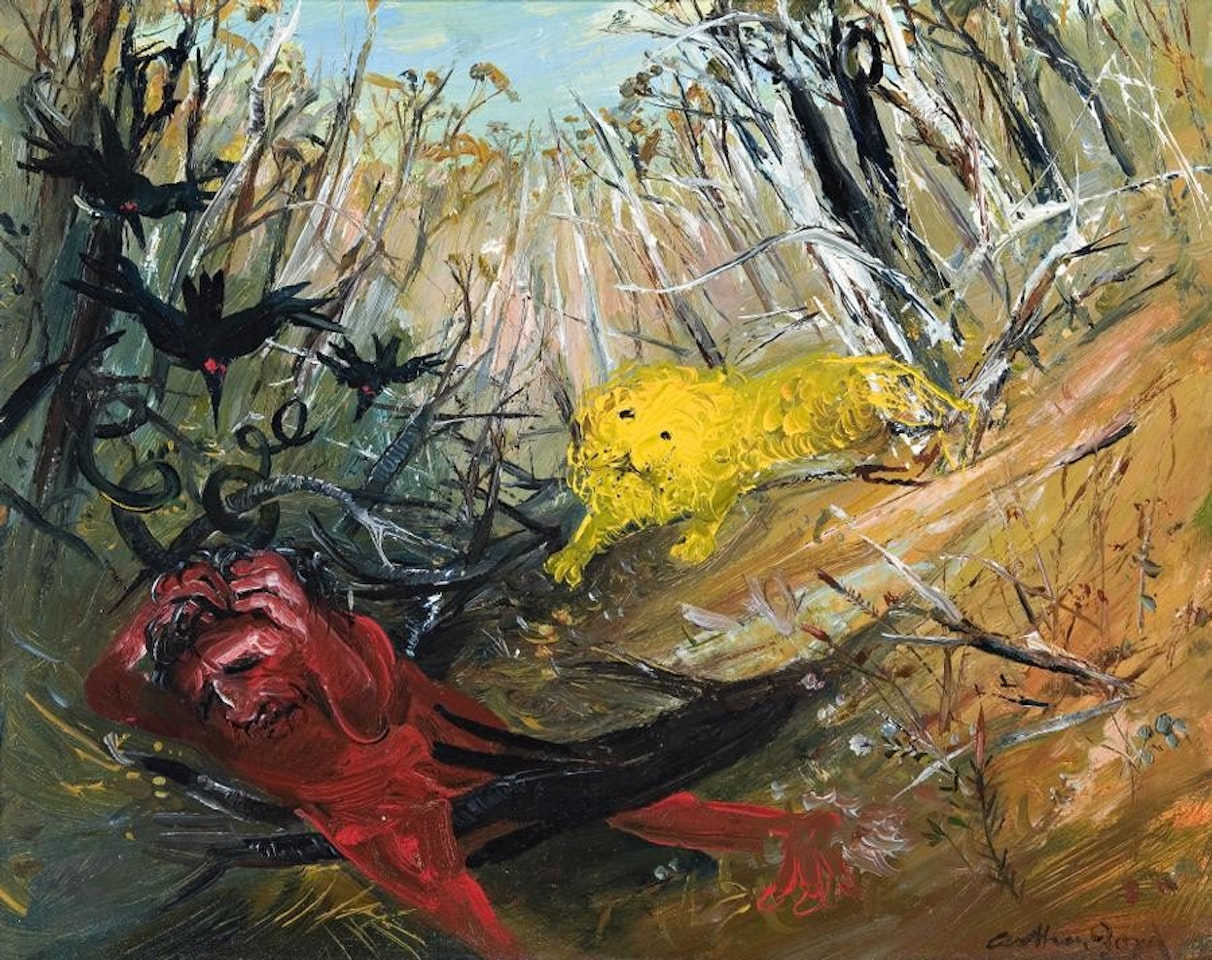 NEBUCHADNEZZAR RUNNING IN A FOREST WITH LION AND BLACKBIRDS by Arthur Merric Bloomfield Boyd