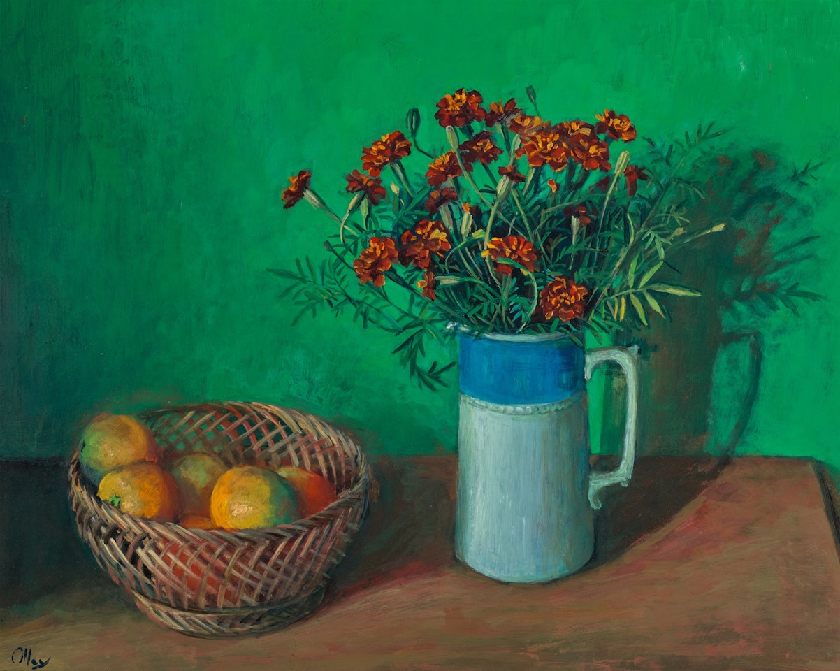 STILL LIFE WITH MARIGOLDS AND ORANGES by Margaret Hannah Olley