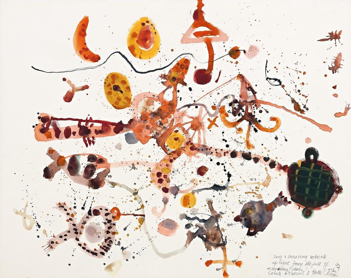 DEEP AND DISSOLVING VERTICALS OF LIGHT FERRY THE FALL OF MOONSHINE DOWN - SALUTE TO SLESSOR"S FIVE BELLS by John Olsen
