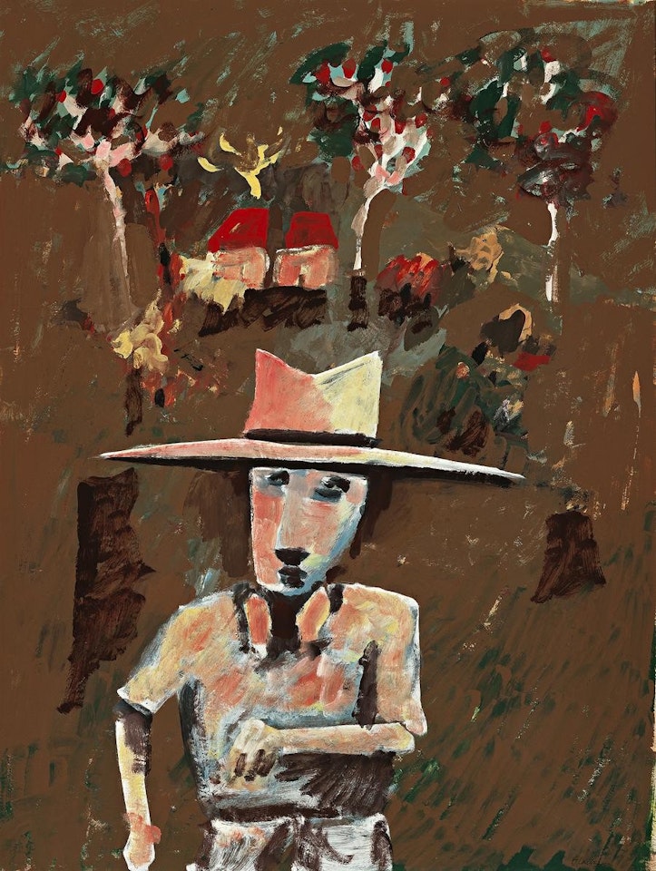 FARMER WITH JUDITH WRIGHT"S HOUSE IN THE BACKGROUND by Charles Blackman