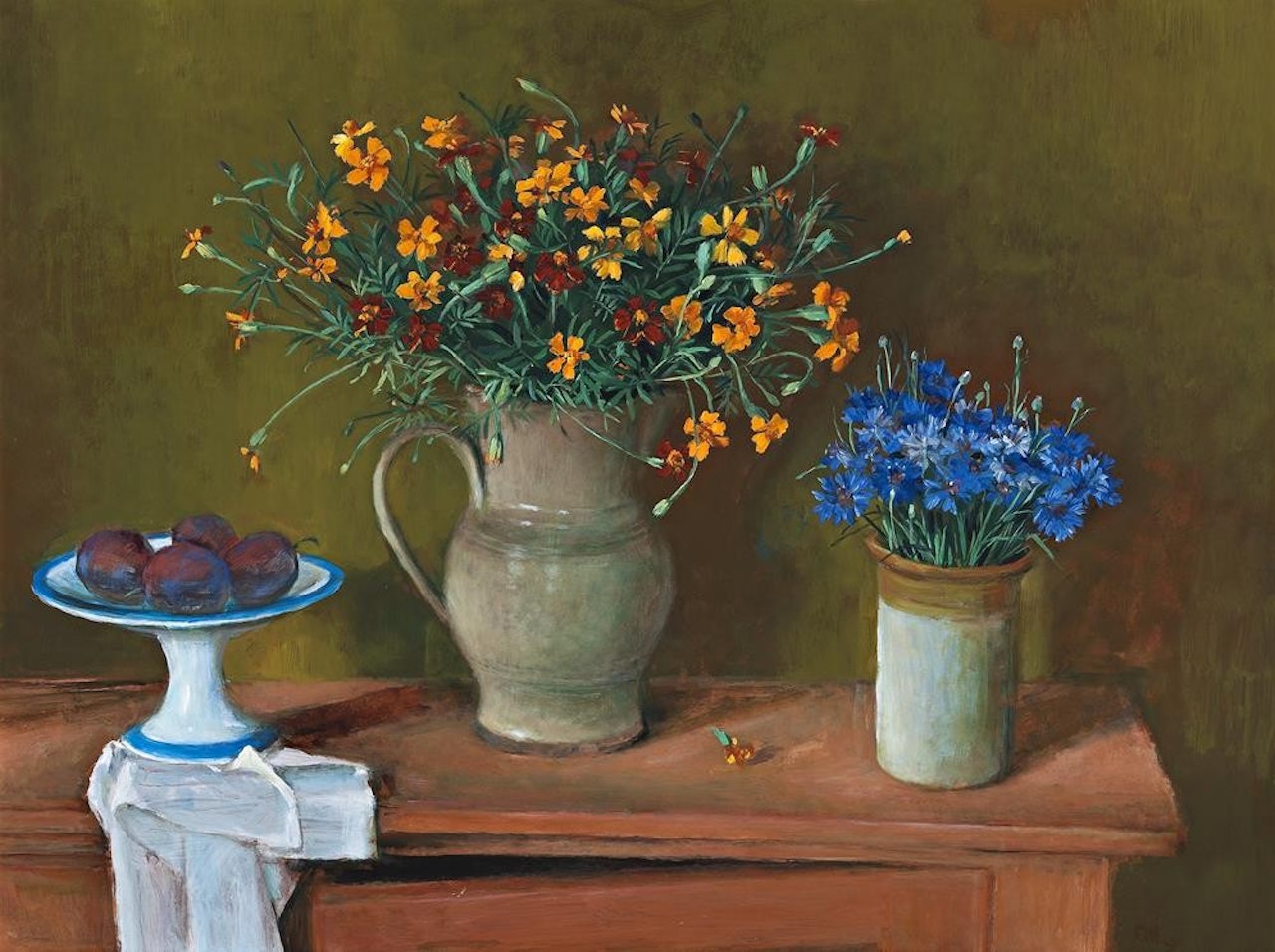 STILL LIFE WITH FLOWERS AND PLUMS by Margaret Hannah Olley