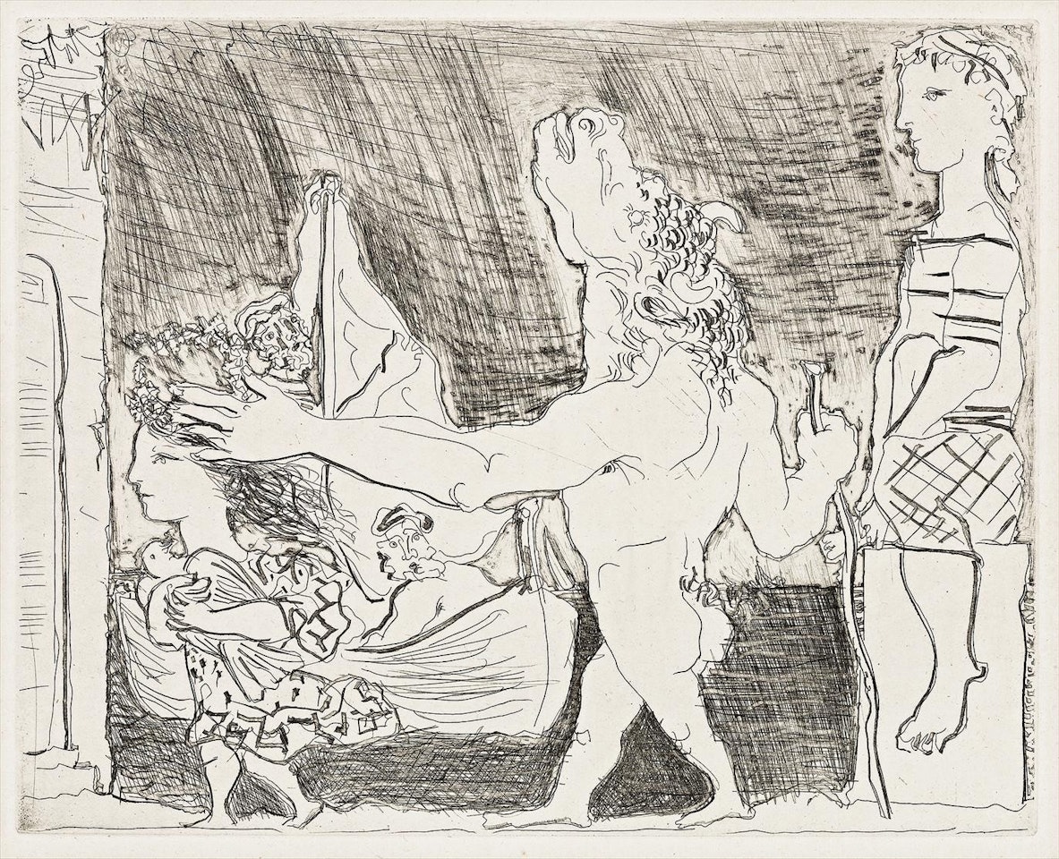 MINOTAURE AVEUGLE GUIDÉ PAR UNE FILLETTE II,; (FROM LA SUITE VOLLARD) by Pablo Picasso