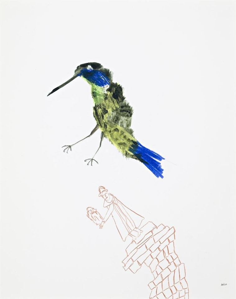 BIRD WITH A FIGURE ON A COLUMN by Sidney Nolan