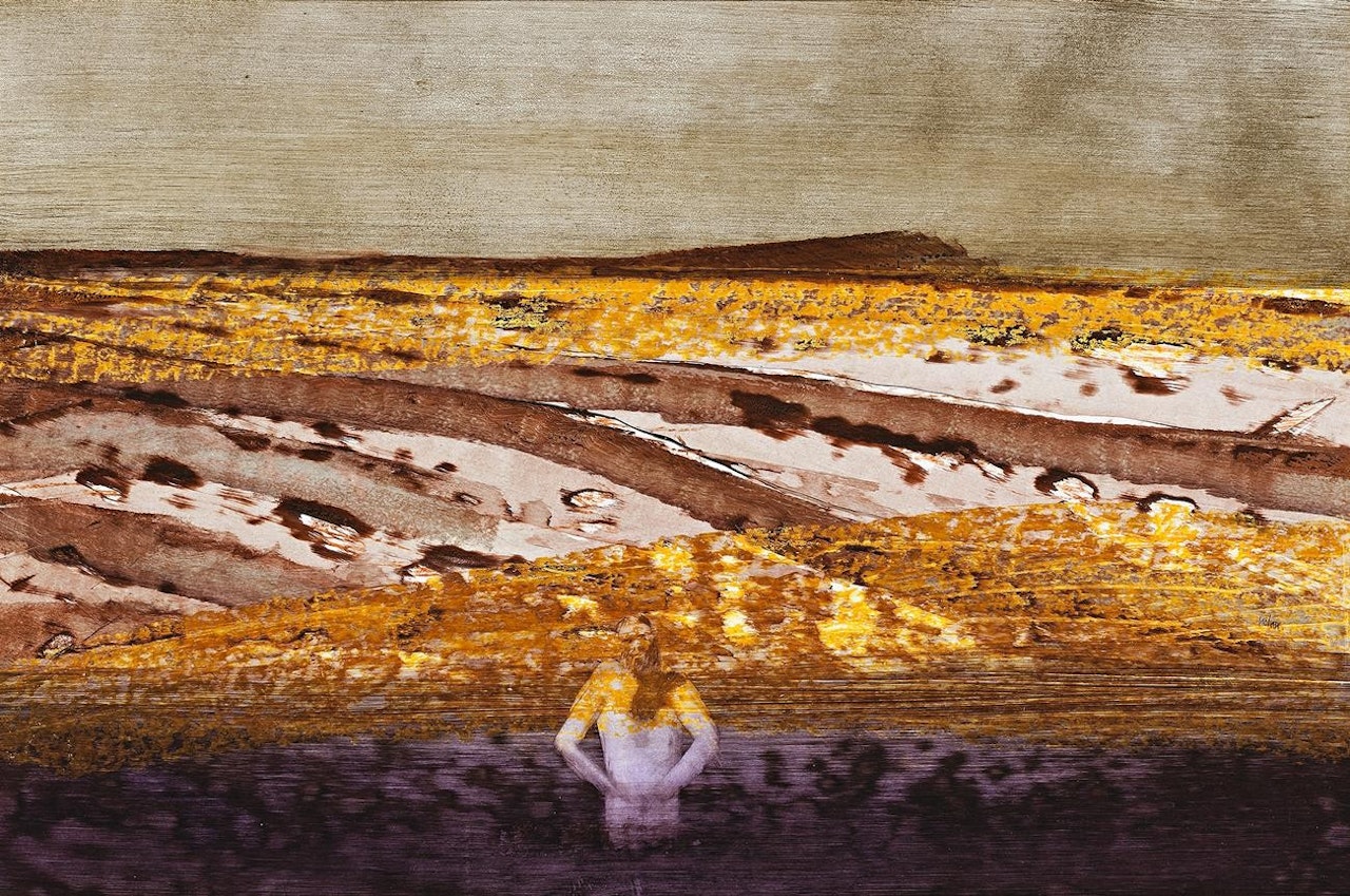 MAN BATHING, CENTRAL AUSTRALIA LANDSCAPE by Sidney Nolan