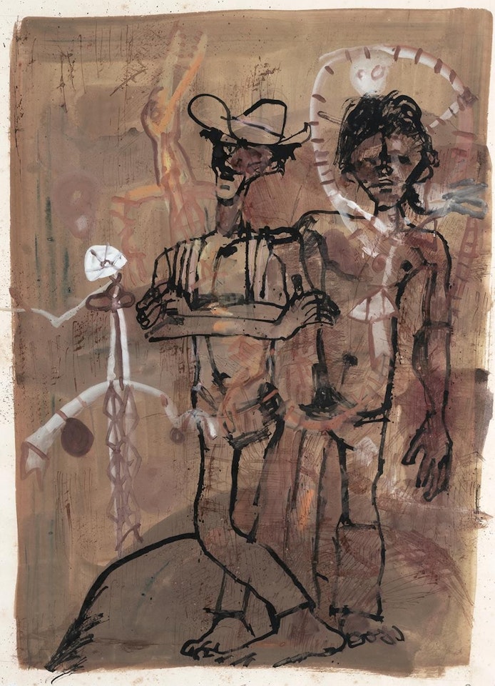 ABORIGINALS IN CAVE PAINTINGS, ARNHEM LAND by John Olsen