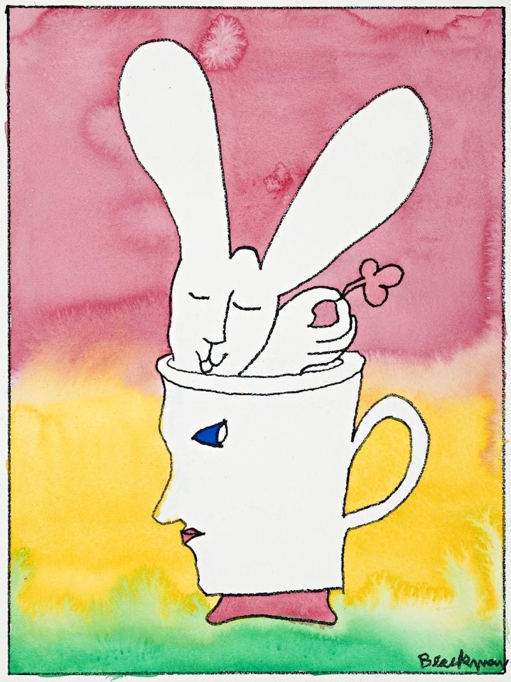 WHITE RABBIT IN A TEACUP by Charles Blackman