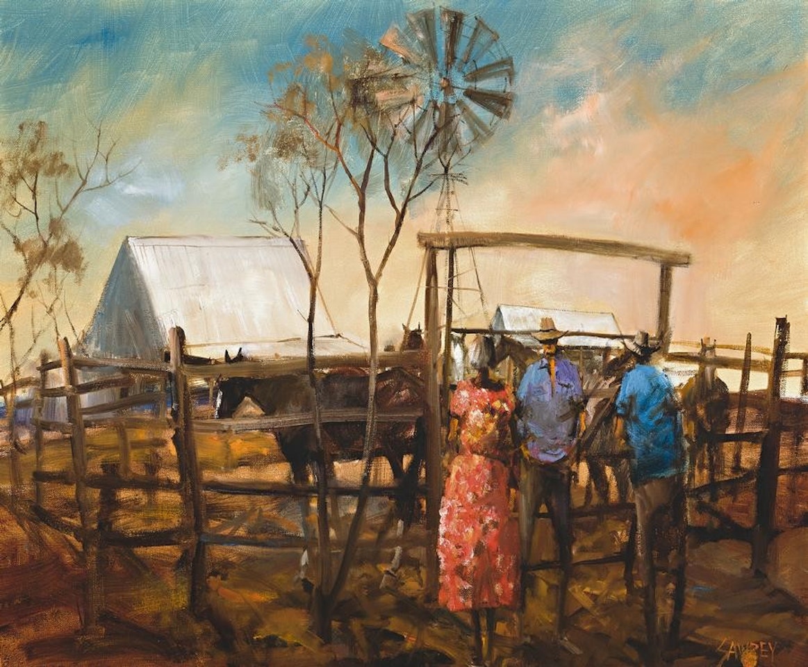 MOUNTING YARD ON THE OUTER BARCOO, QUEENSLAND by Hugh Sawrey
