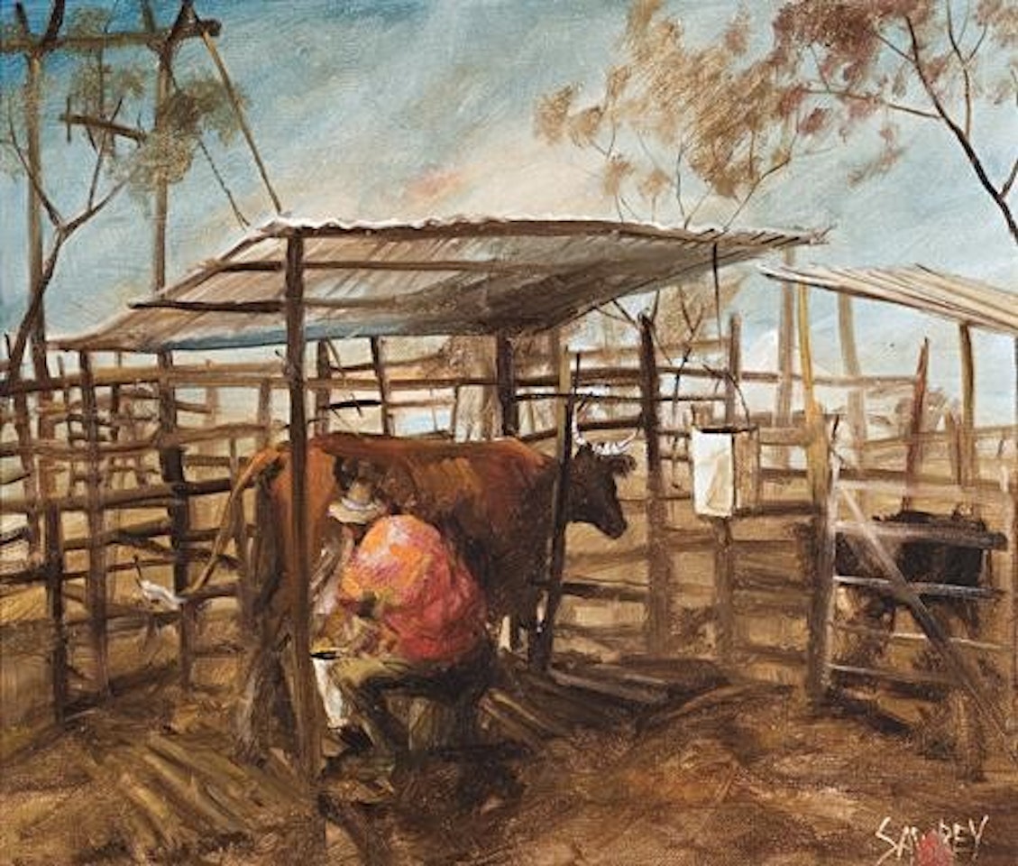 MILKING THE STATION COW by Hugh Sawrey