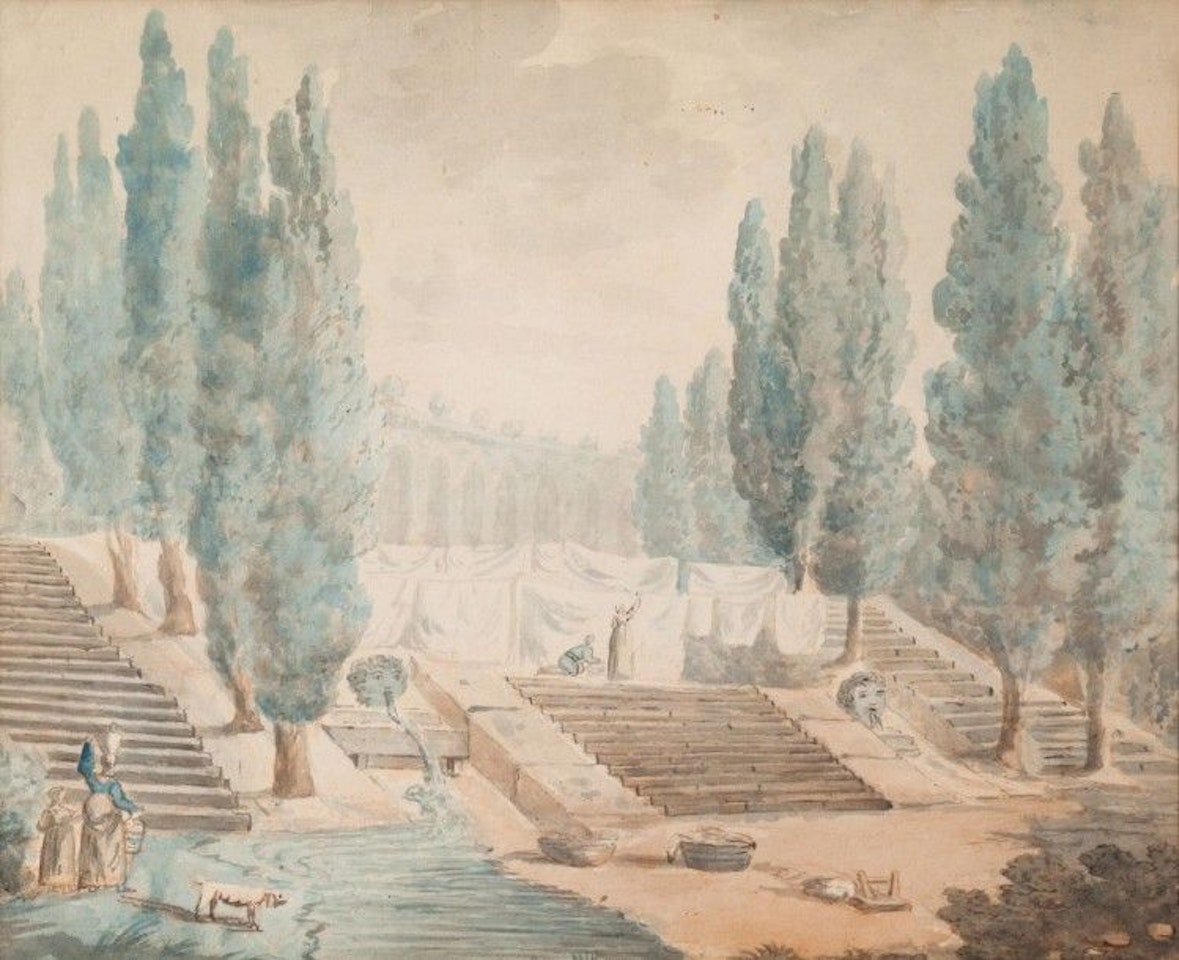 The washerwomen on the stairs by French School