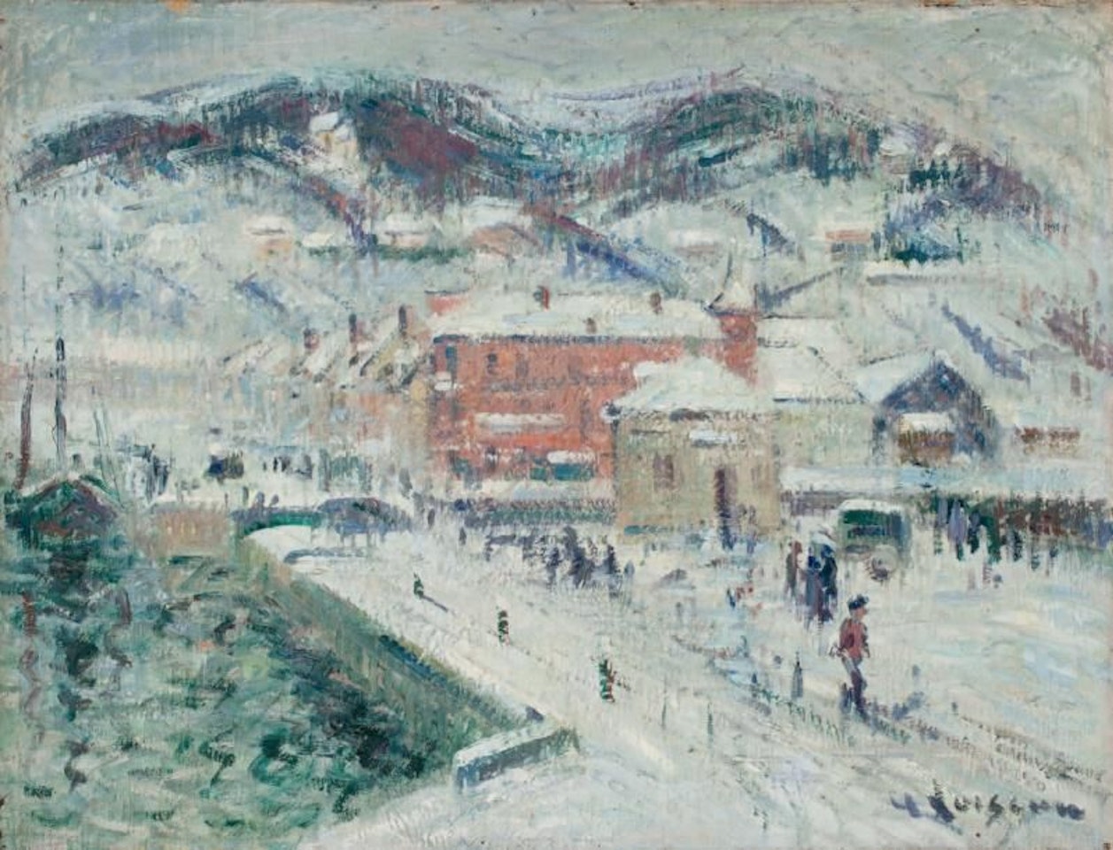 The large quay at Fécamp under the snow by Gustave Loiseau