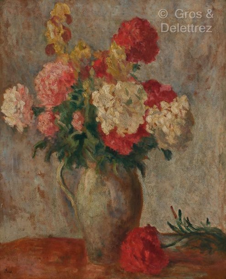 Bouquet of peonies on a table by Maximilien Luce