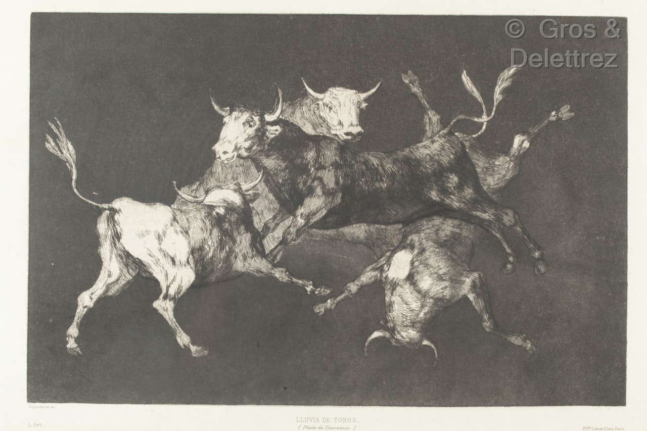 Lluvia de Toros. Additional plate to the series of Proverbs by Francisco José de Goya