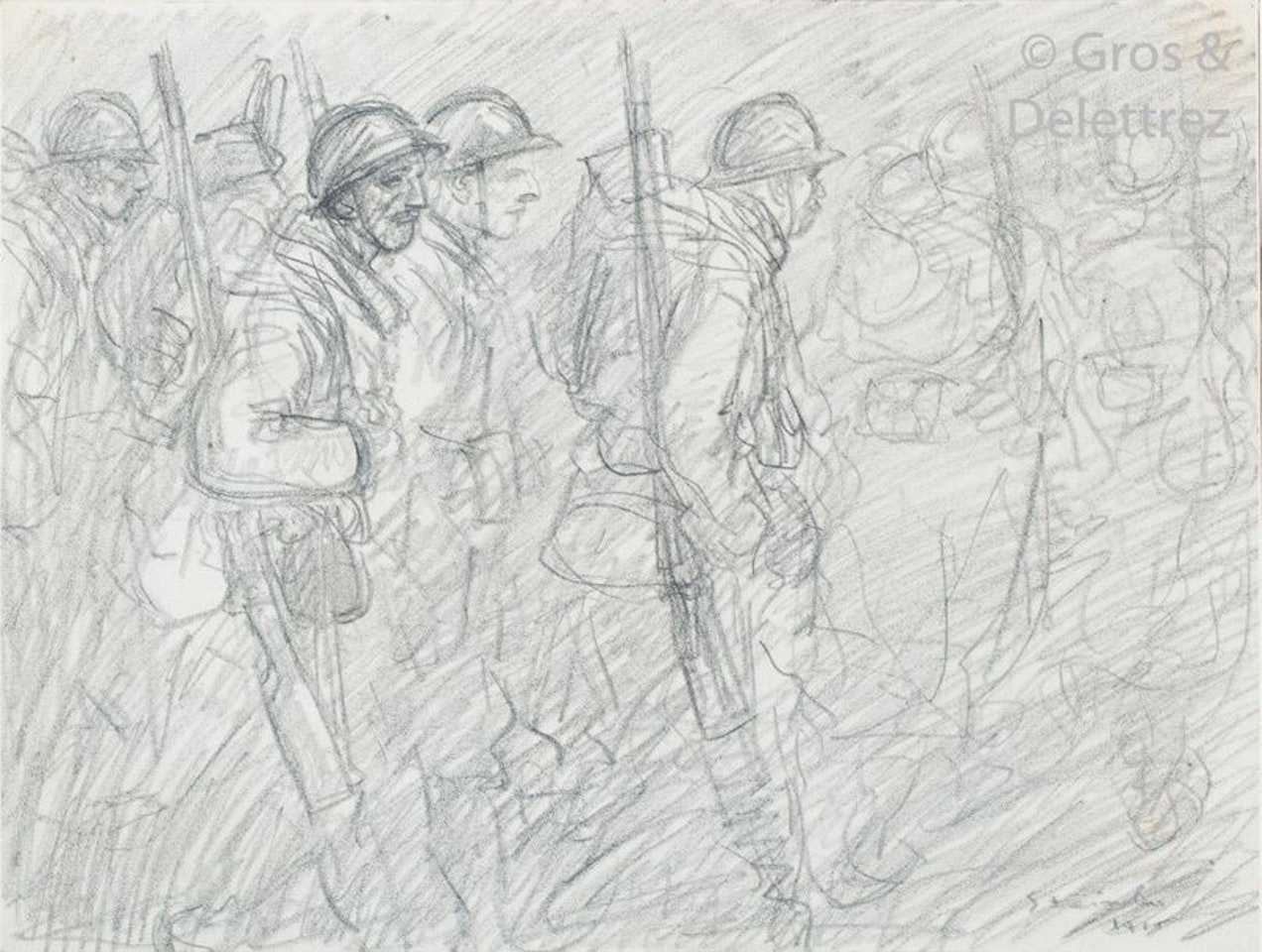 Les poilus, fusils au dos by Théophile Alexandre Steinlen