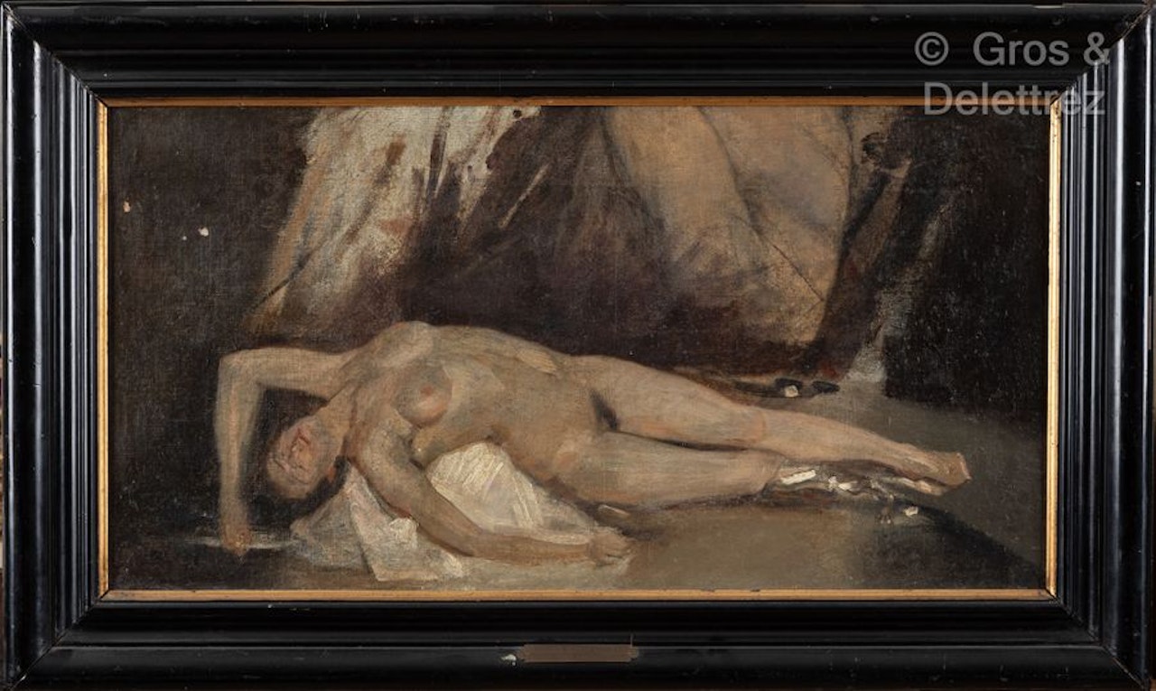 Cassandre alanguie, probably a study for the final painting Cassandre tuée par Clytemnestre (Cassandra killed by Clytemnestra) by Leon Comerre