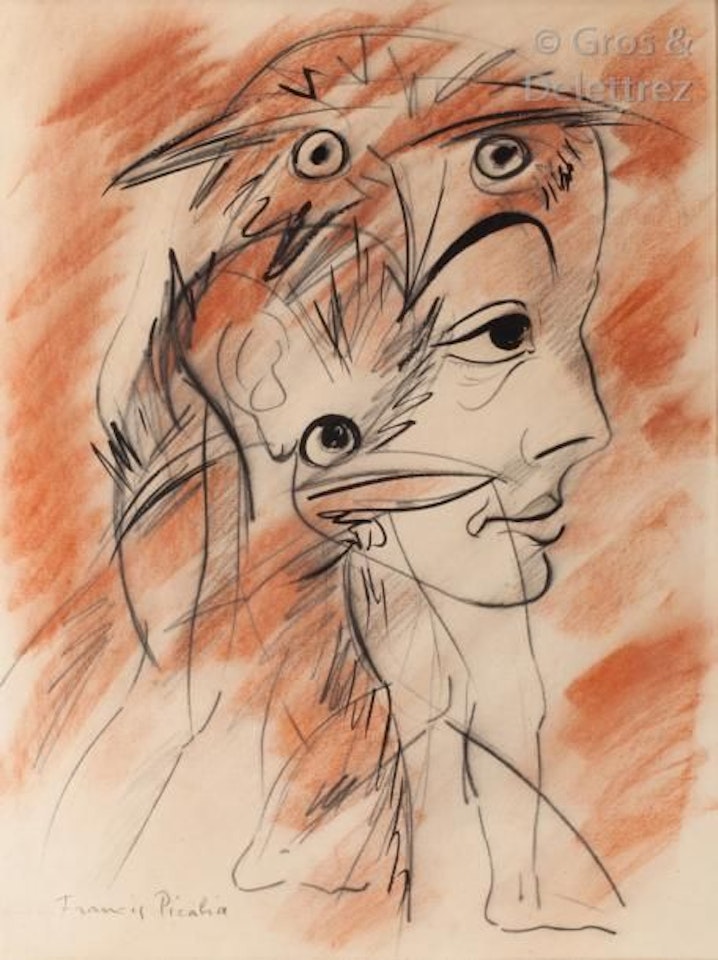 Transparency (owl, Steller"s jay, face) by Francis Picabia
