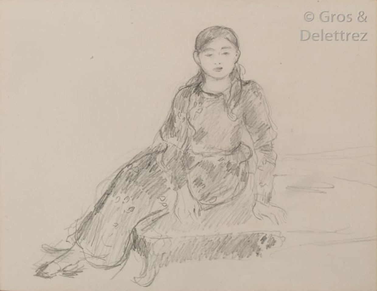 Young girl sitting on a couch by Berthe Morisot