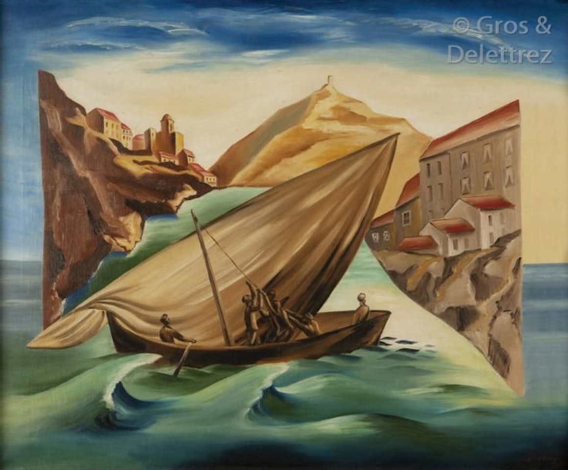 Boat in the city, port of Collioure by Leopold Survage