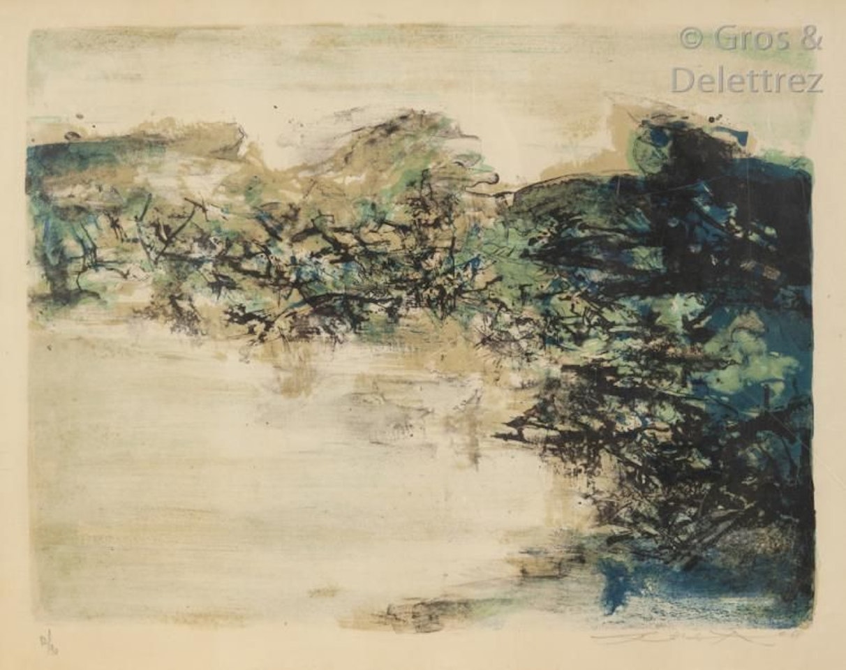 Green composition Lithograph by Zao Wou-Ki