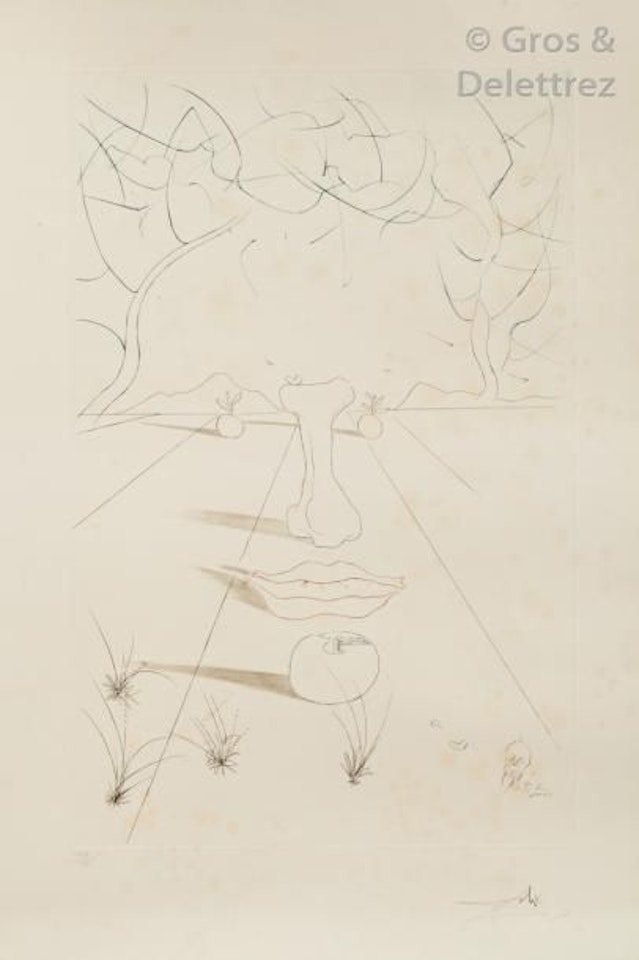 Surrealist face. Plate of Aurélia by Salvador Dali