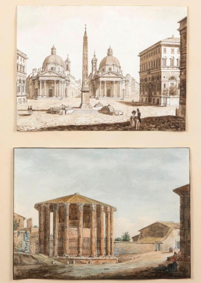 Piazza del Popolo, Rome and Temple of Hercules Victor, Rome by English School