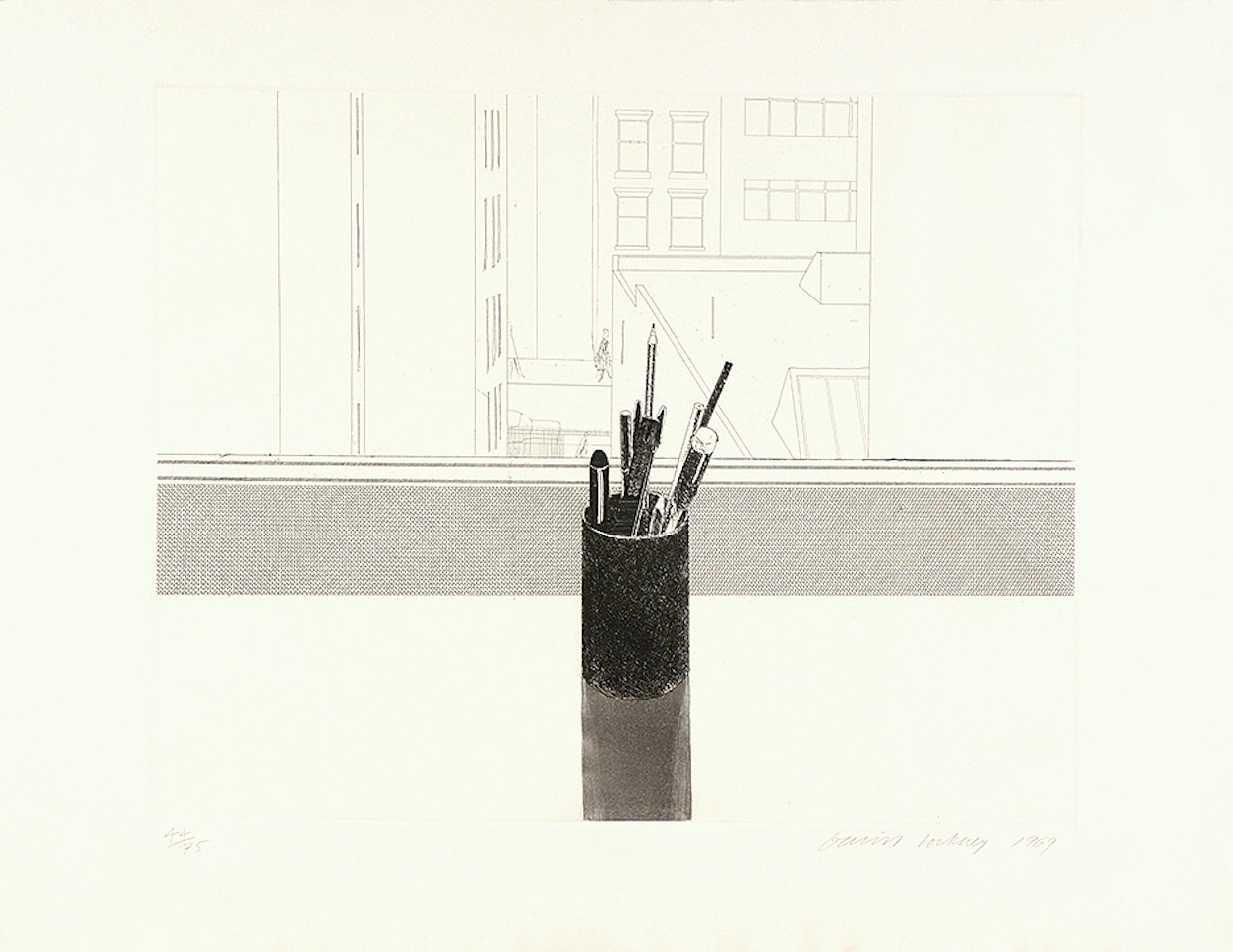 Still Life (View from Henry Geldzhaler"s New York apartment) by David Hockney