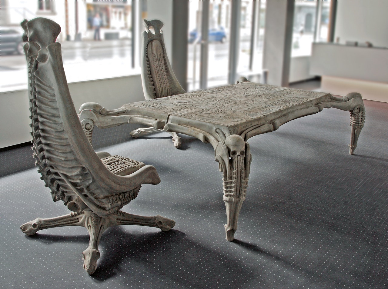 Harkonnen Table and two Chairs by H.R. Giger