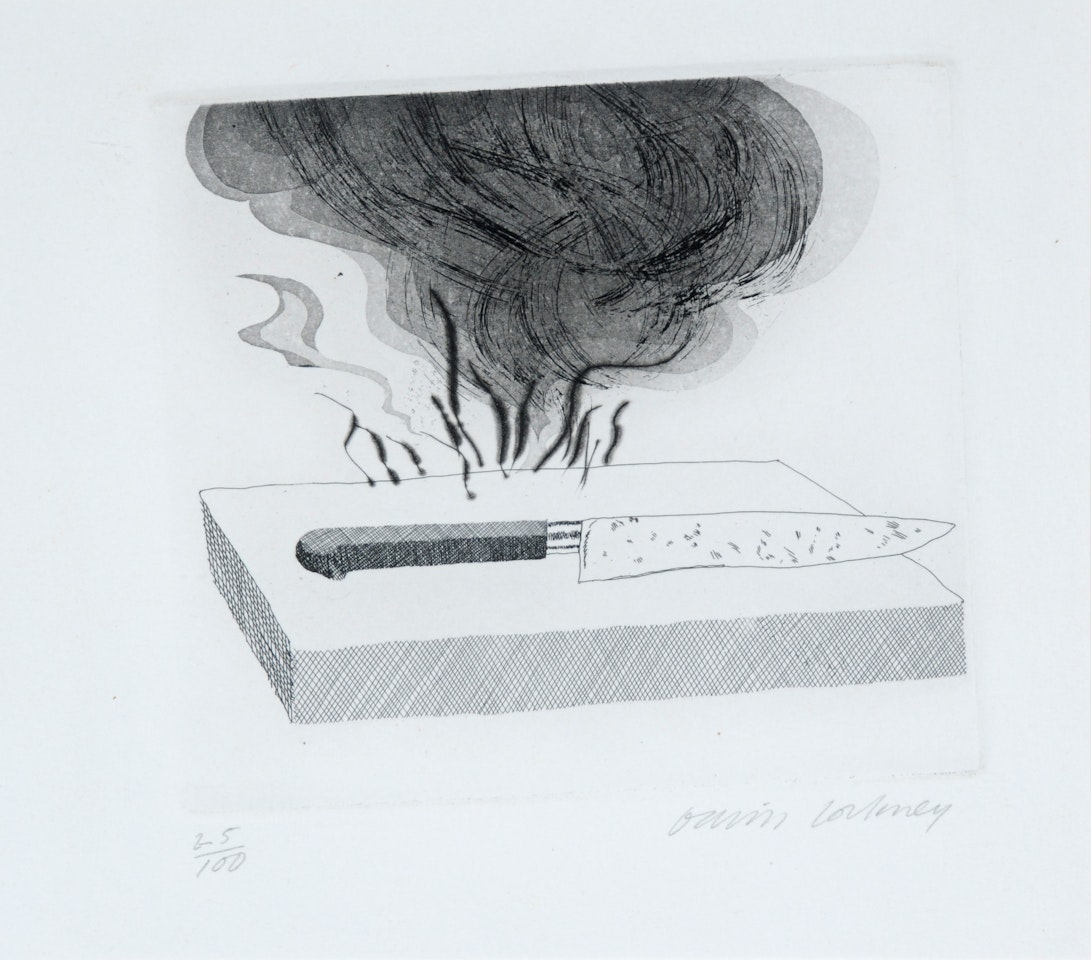 The Carpenter"s Bench, a Knife and Fire by David Hockney