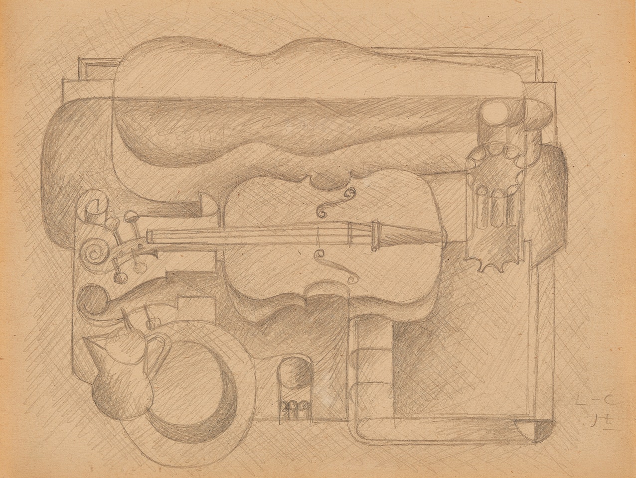 Dessin d"étude pour violon et boîte à violon by Le Corbusier
