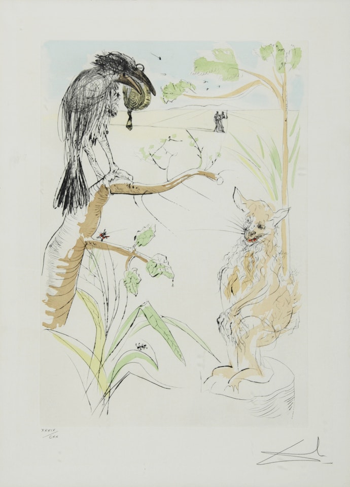 Le renard et le corbeau, from "Le bestiaire de La Fontaine dalinisé" by Salvador Dali