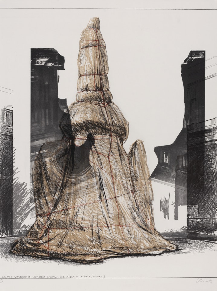 Wrapped Monument to Leonardo, Project for Piazza della Scala, Milan by Christo