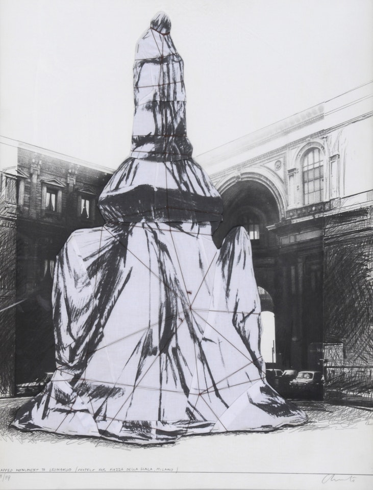 Wrapped Monument to Leonardo (Project for Piazza della Scala Milano) by Christo
