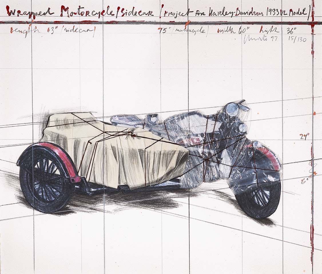 Wrapped Motorcycle/Sidecar (Project for Harley-Davidson 1933 VL Model) by Christo