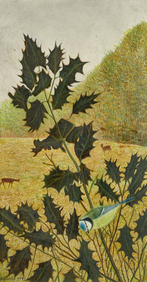 Stechpalme mit Blaumeise (Holly with Blue Tit) by Adolf Dietrich