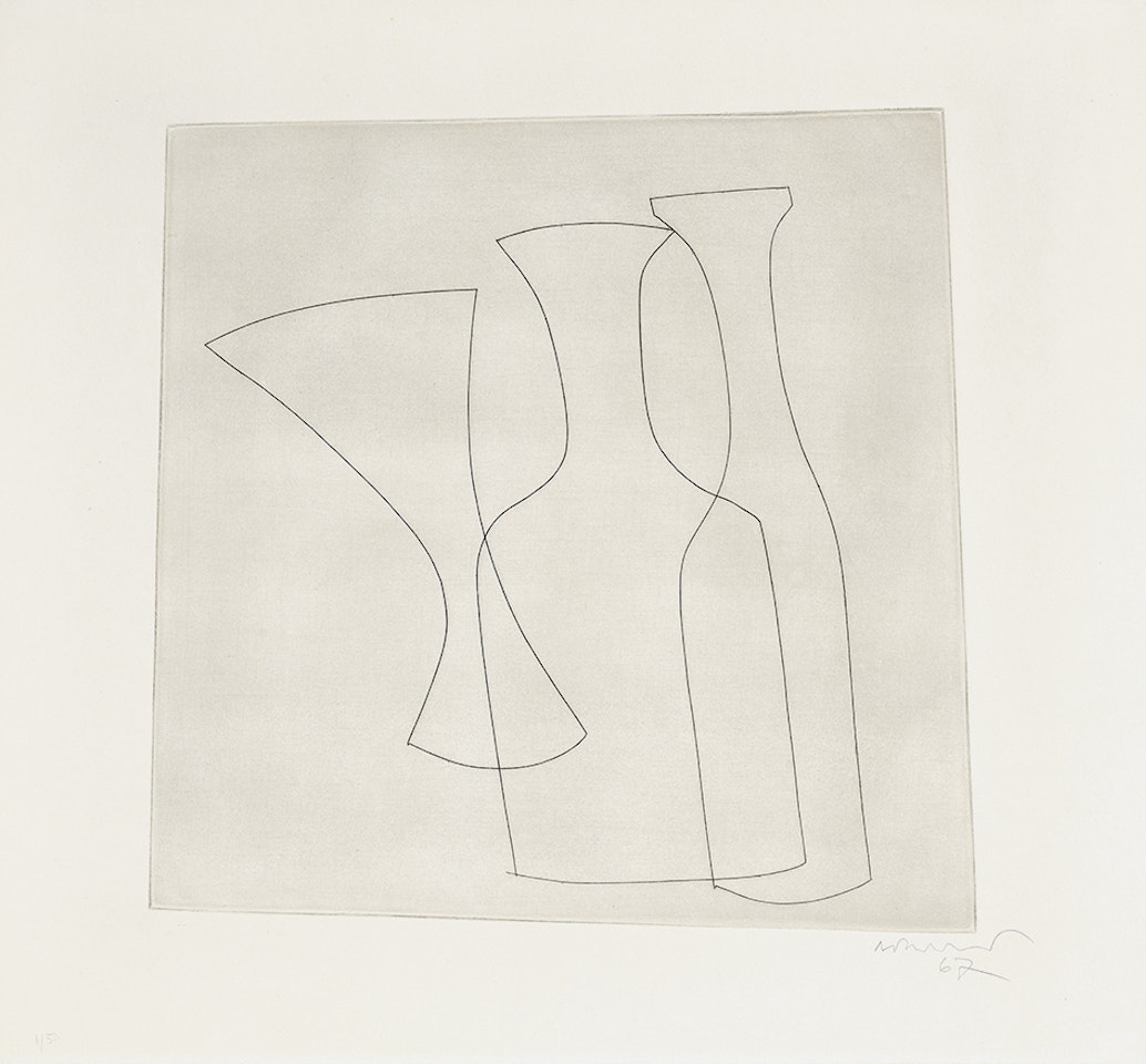 Two Bottles and Glass by Ben Nicholson, O.M.