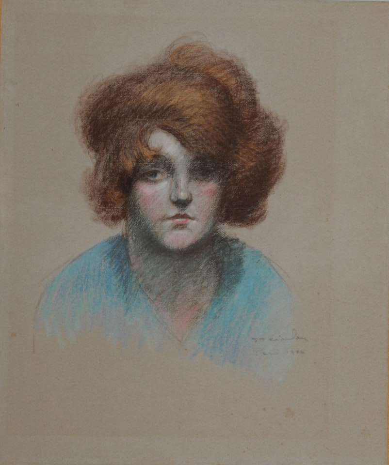 Portrait of a Lady in Blue Blouse by Théophile Alexandre Steinlen