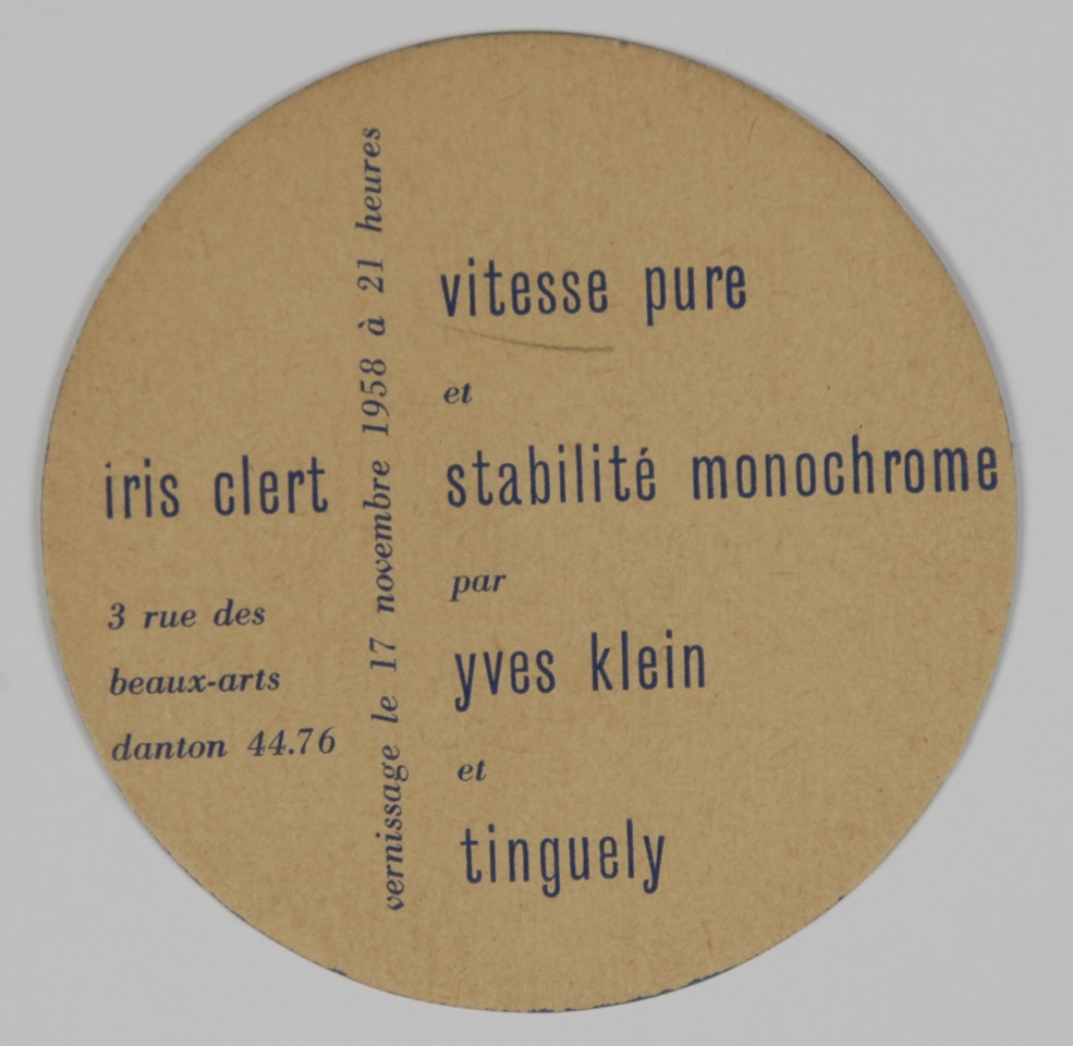 Inventation vitesse pure et stabilité monochrome by Yves Klein